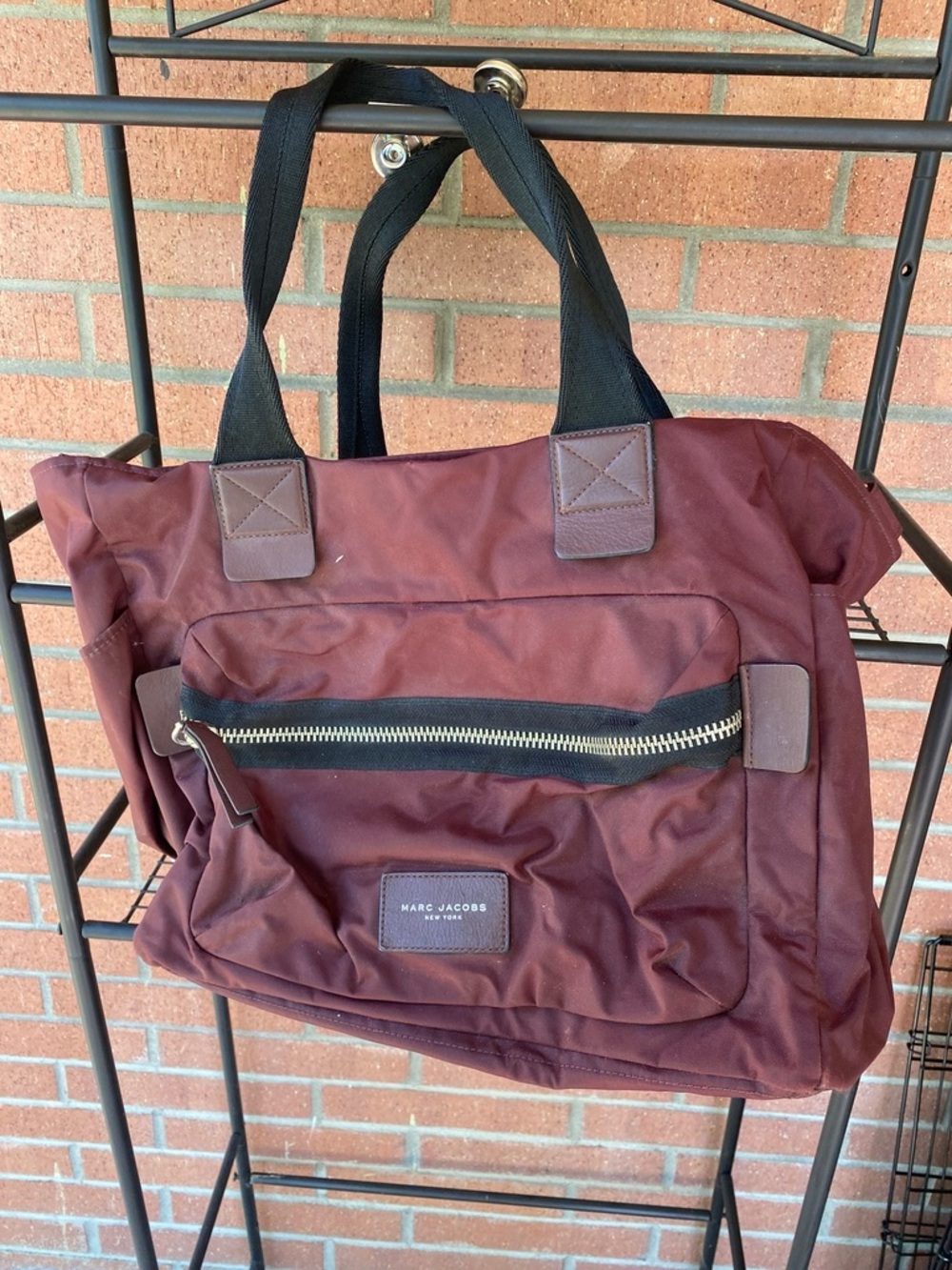 Marc Jacobs Men's Burgundy Laptop Tote with Black Straps